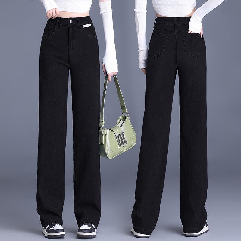 

Женские джинсовые брюки прямого кроя с высокой талией: Элегантный, универсальный и стройнящий вариант для осени и зимы. M чёрный