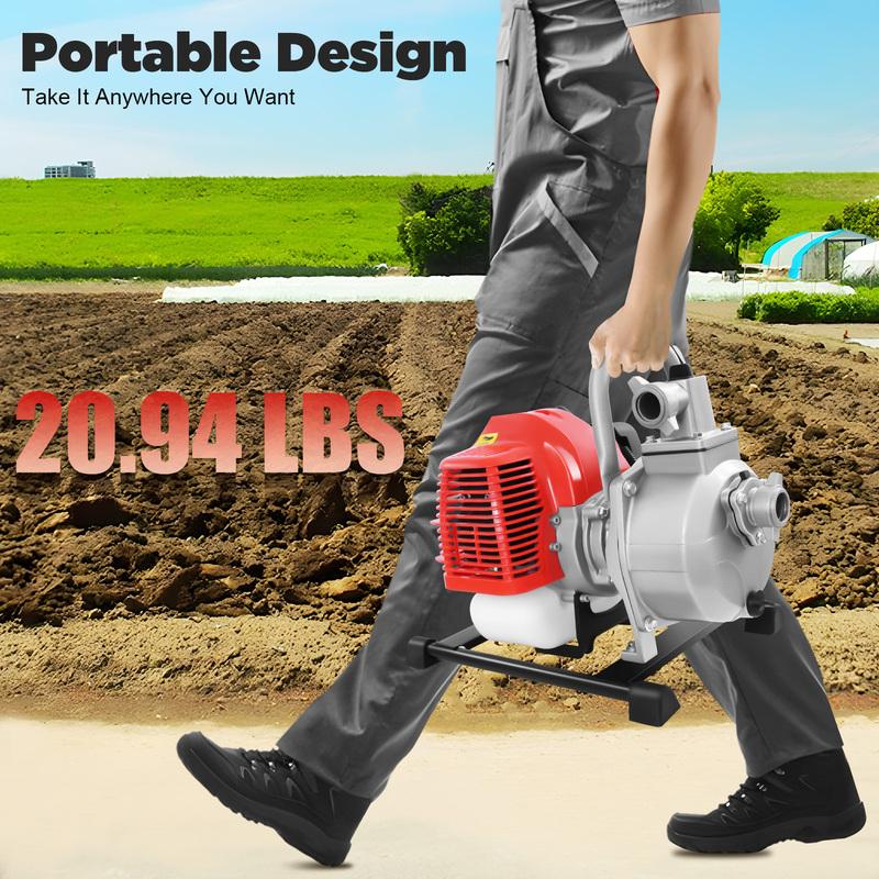 2-Stroke Portable Water Pump, 43cc Gasoline Engine Water Transfer Pump, 1.7HP  Manual Start Portable Pump for Farm Irrigation