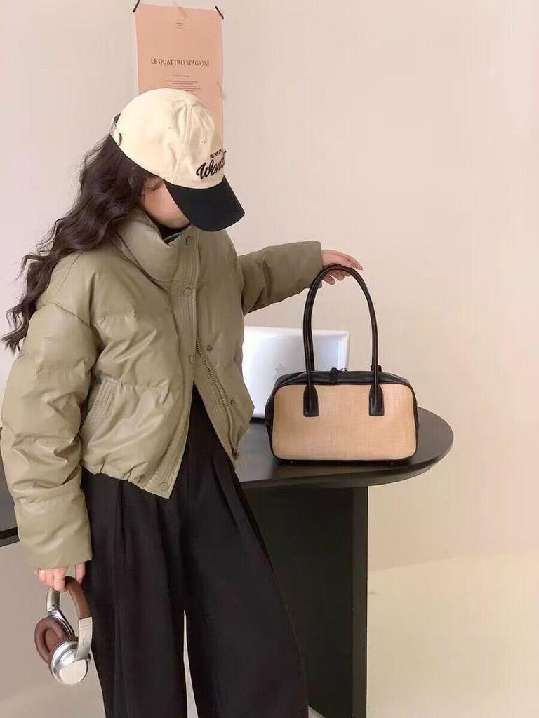 Women's 2024 Short Style Loose Thickened PU Leather and Cotton Jacket