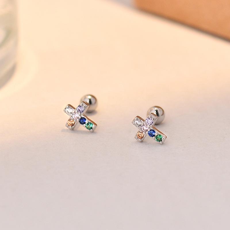 

Colorful Diamond Cross Earrings for Women Screw Earrings Cold Style