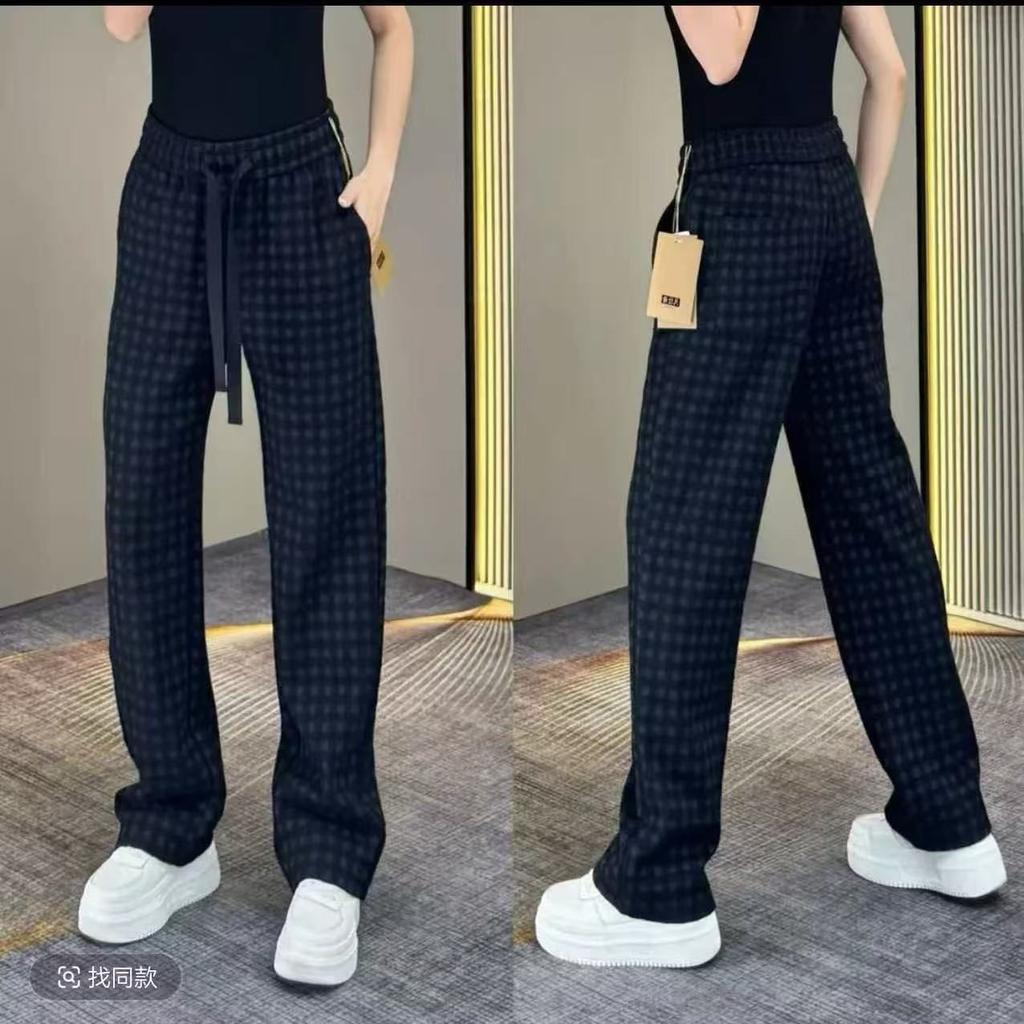 Spring new light luxury design sense fashion straight casual pants men's trend plaid printing versatile drape trousers