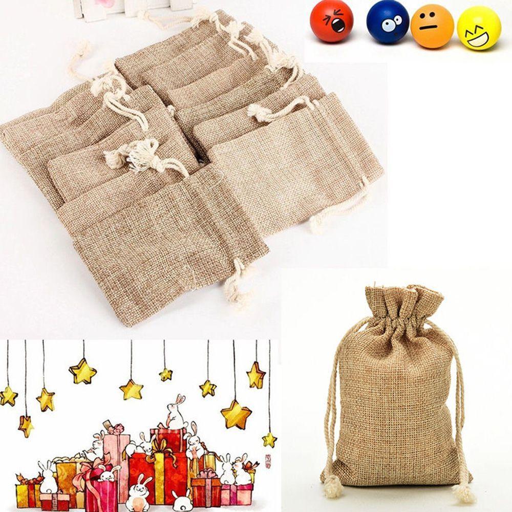 Mini 5pcs Jute Drawstring Tie Hessian Pouch Rustic Party Wedding Favor Burlap Bag