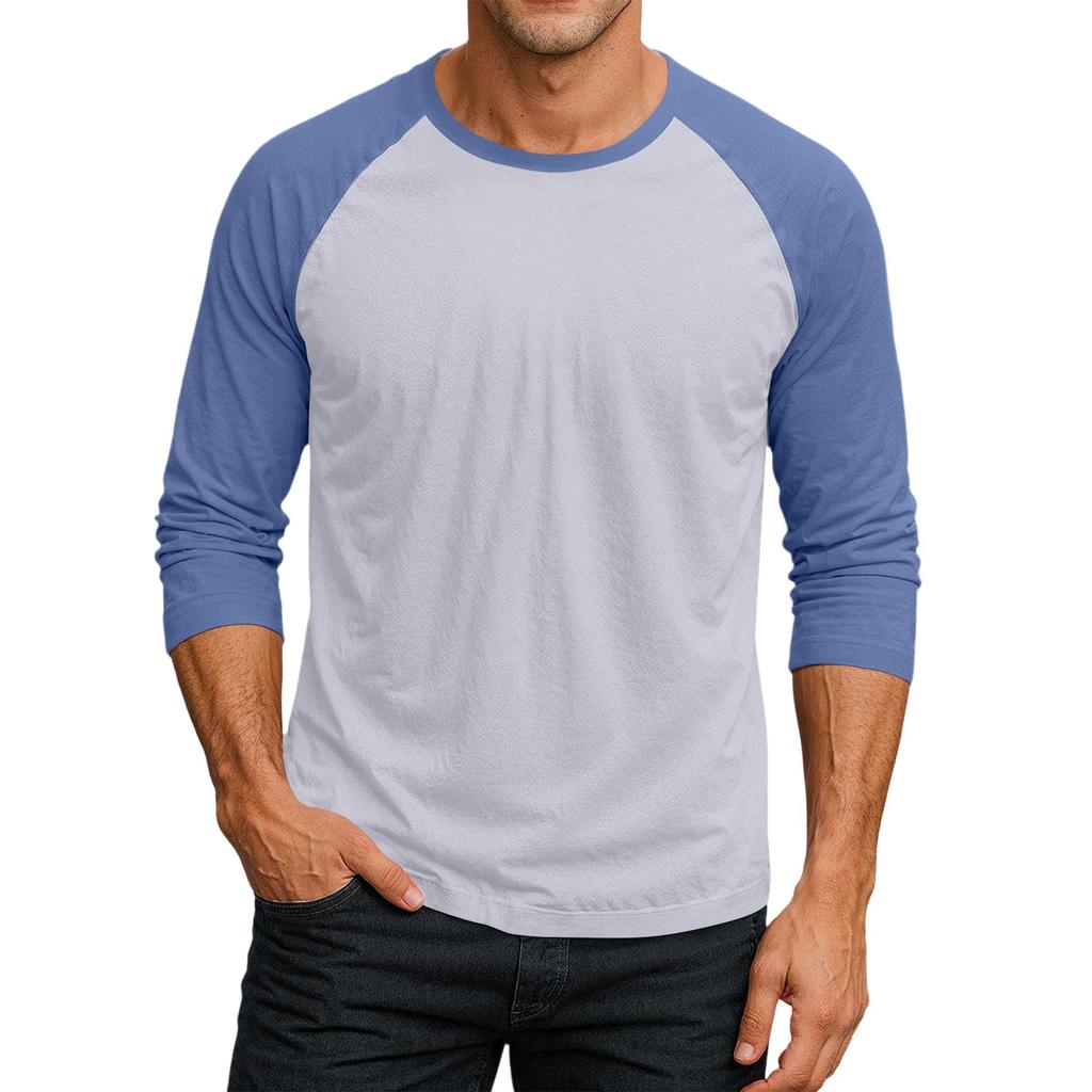 Men's Round Neck Contrast Color Raglan Three-quarter Sleeve Top T-shirt
