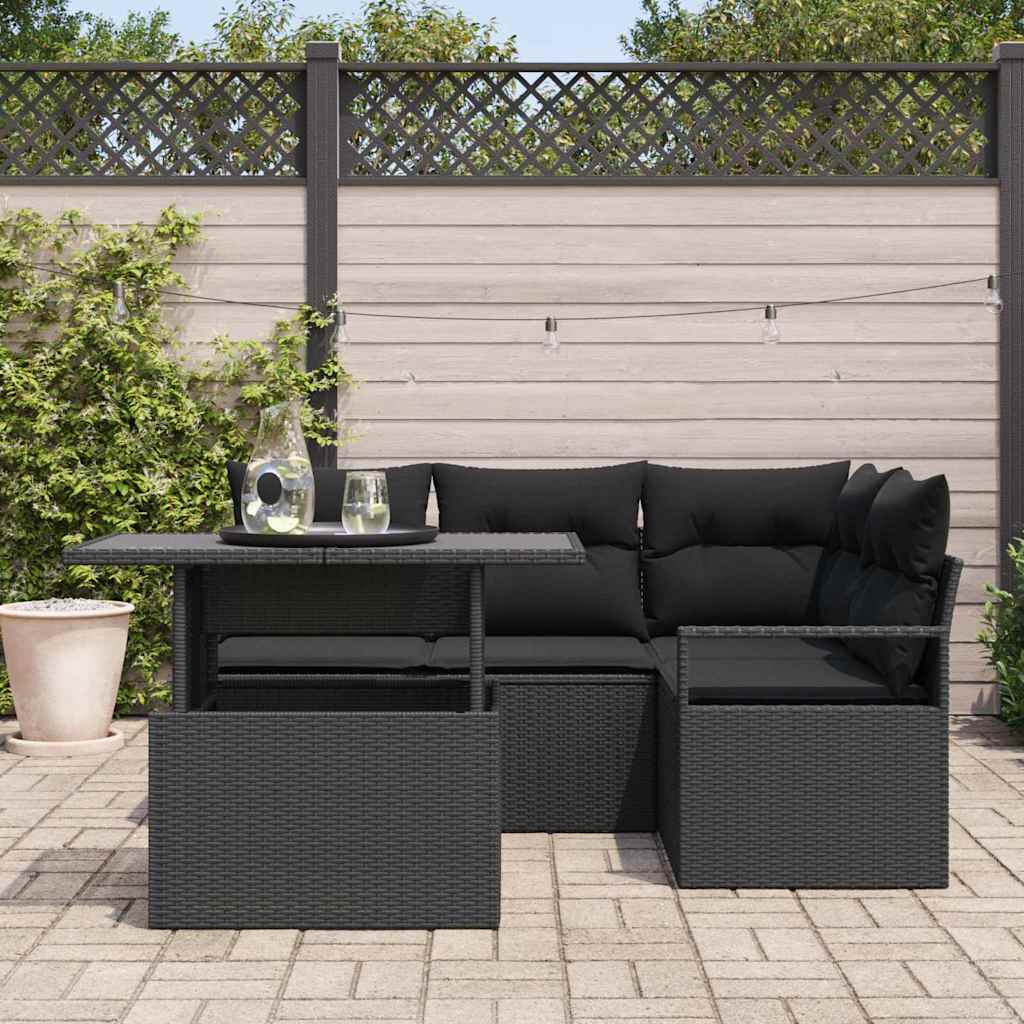 Garden Sofa Set with Cushions 5 pcs Black Poly Rattan
