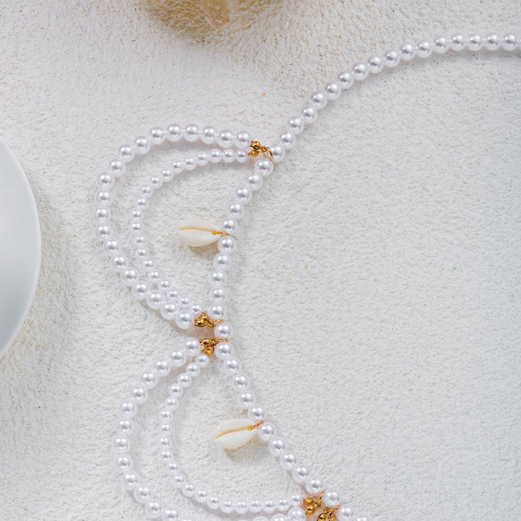 Boho Faux Pearl Shell Belly Chain for Women Gold Color Layered Tassel Waist Belt Summer Beach Vacation Body Jewelry