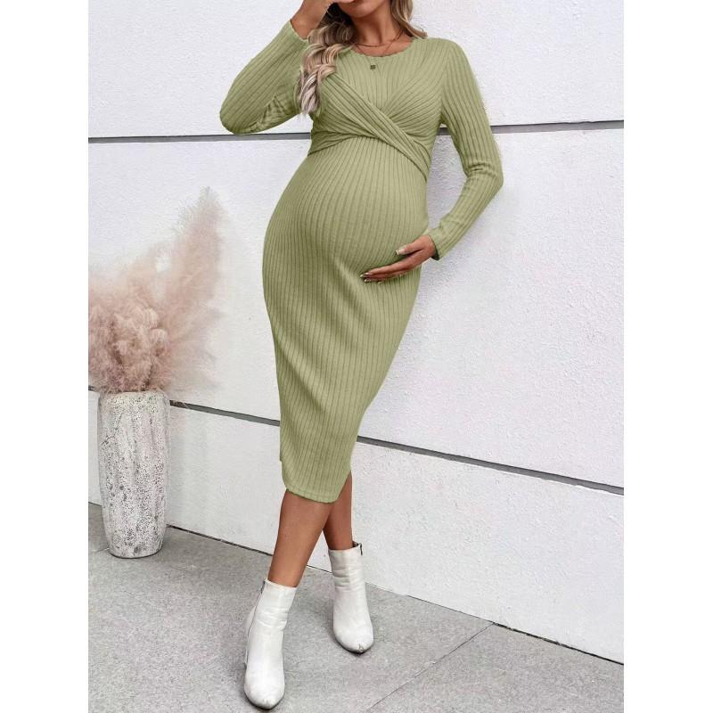 Maternity Long Sleeve Wrap Knot Dress