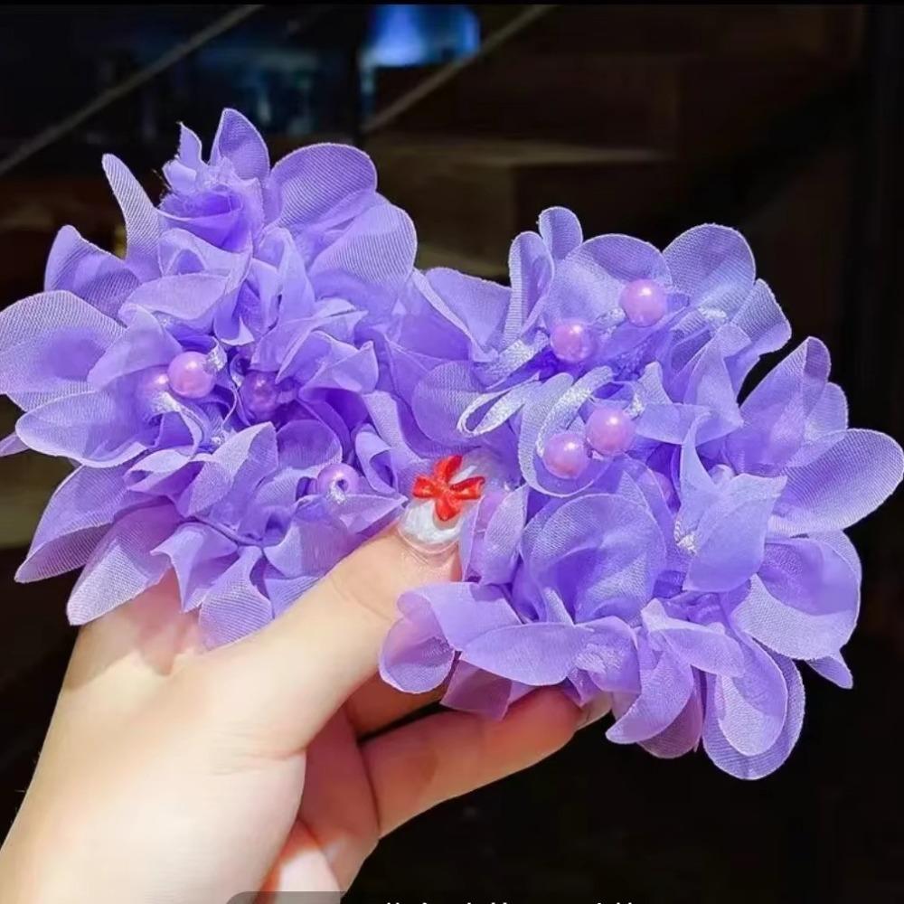 4pcs/set High Elastic Floral Hair Rope Beads Ponytail Holder Sweet Kids Head Rope Girls