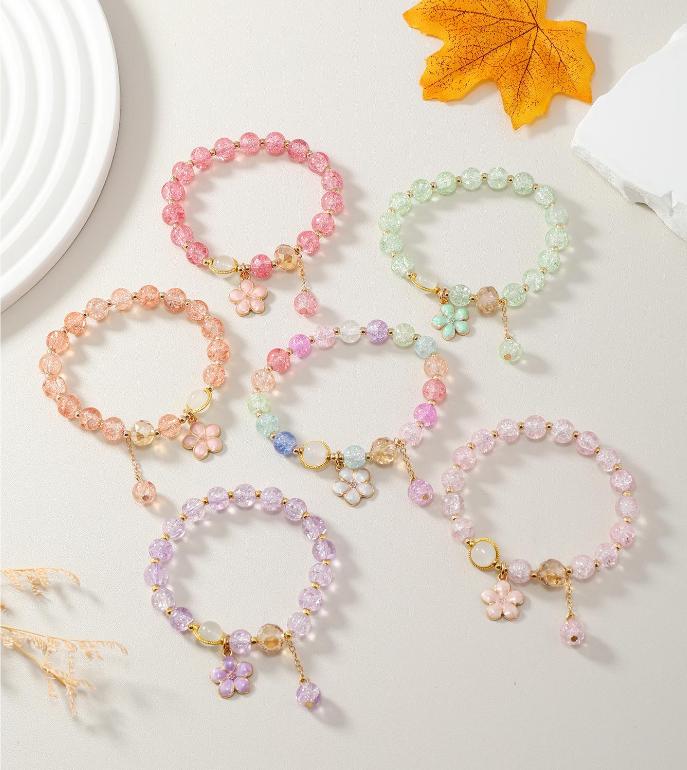 6pcs/set Colorful Popcorn Crystal Beaded Women Bracelet Daisy Flower Butterfly Pendant Fashion Bracelet Valentine's Day Gifts