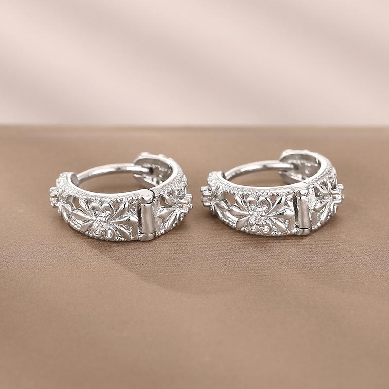 HuitanTrendy Women Hoop Earrings Hollow Out Design Wedding Party Elegant Jewelry Silver /Gold Inlaid CZ Accessories