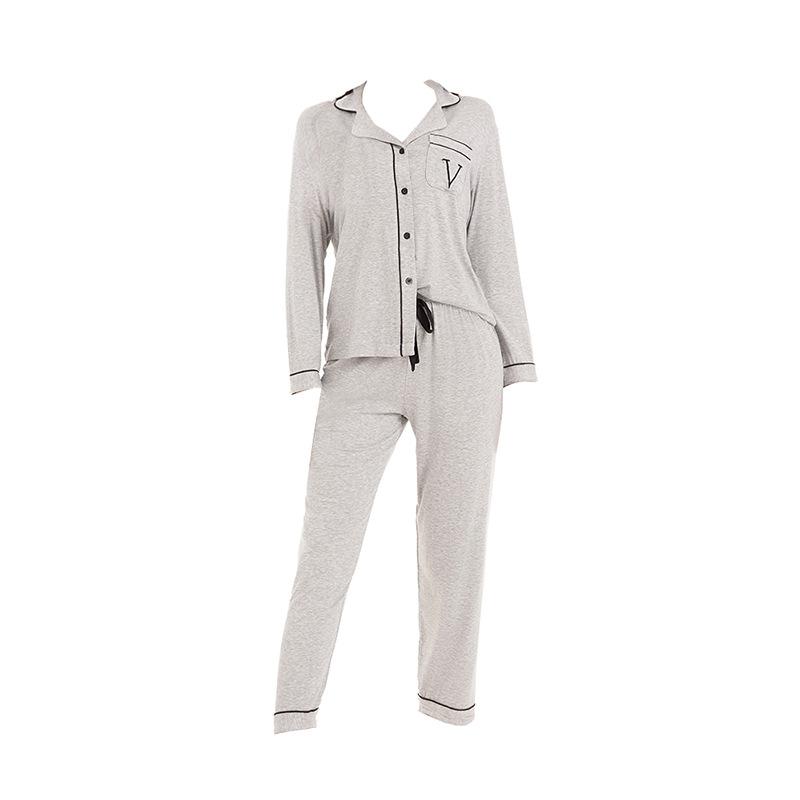 Pajamas Women's Modal Cotton Threaded Loose Double Pocket Homewear Set Long Sleeves Long Pants European and American Style Cardigan