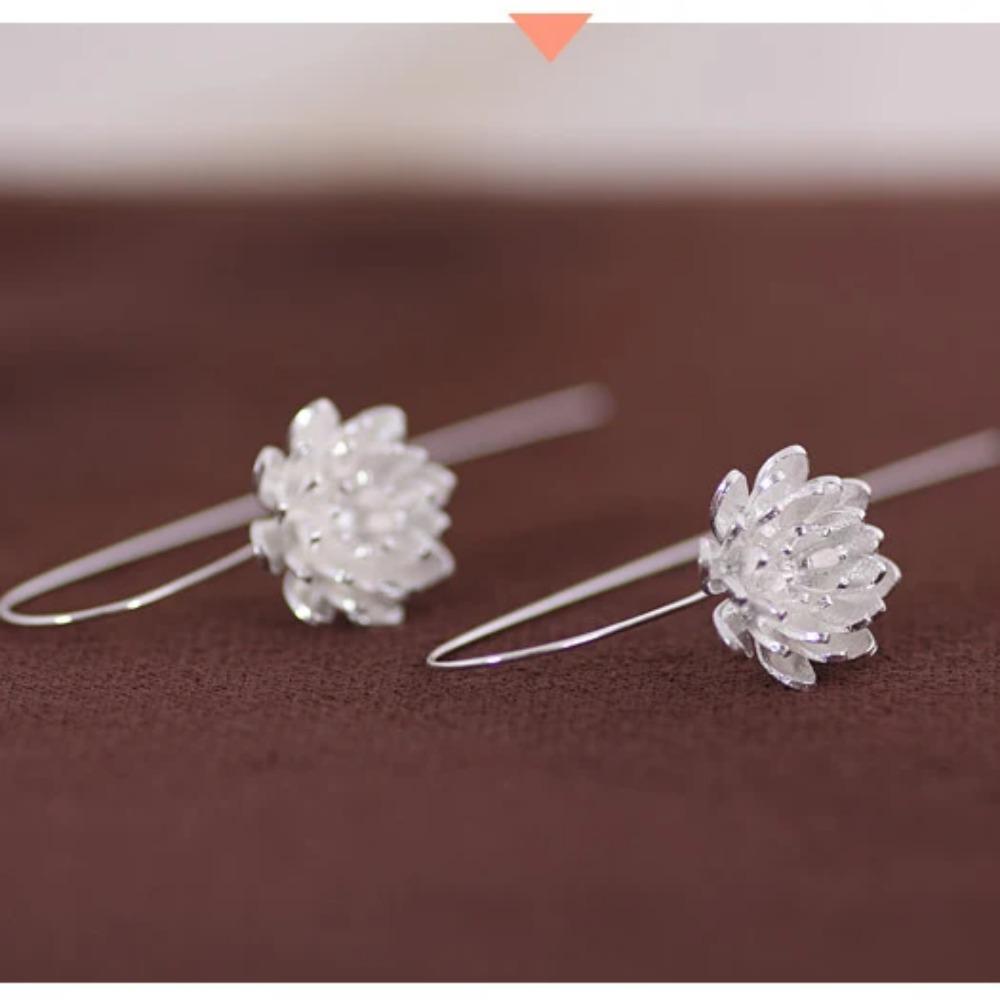 925 Silver Long Flower Earrings Elegant Lady Prevent Allergy Fashion Jewelry New Design