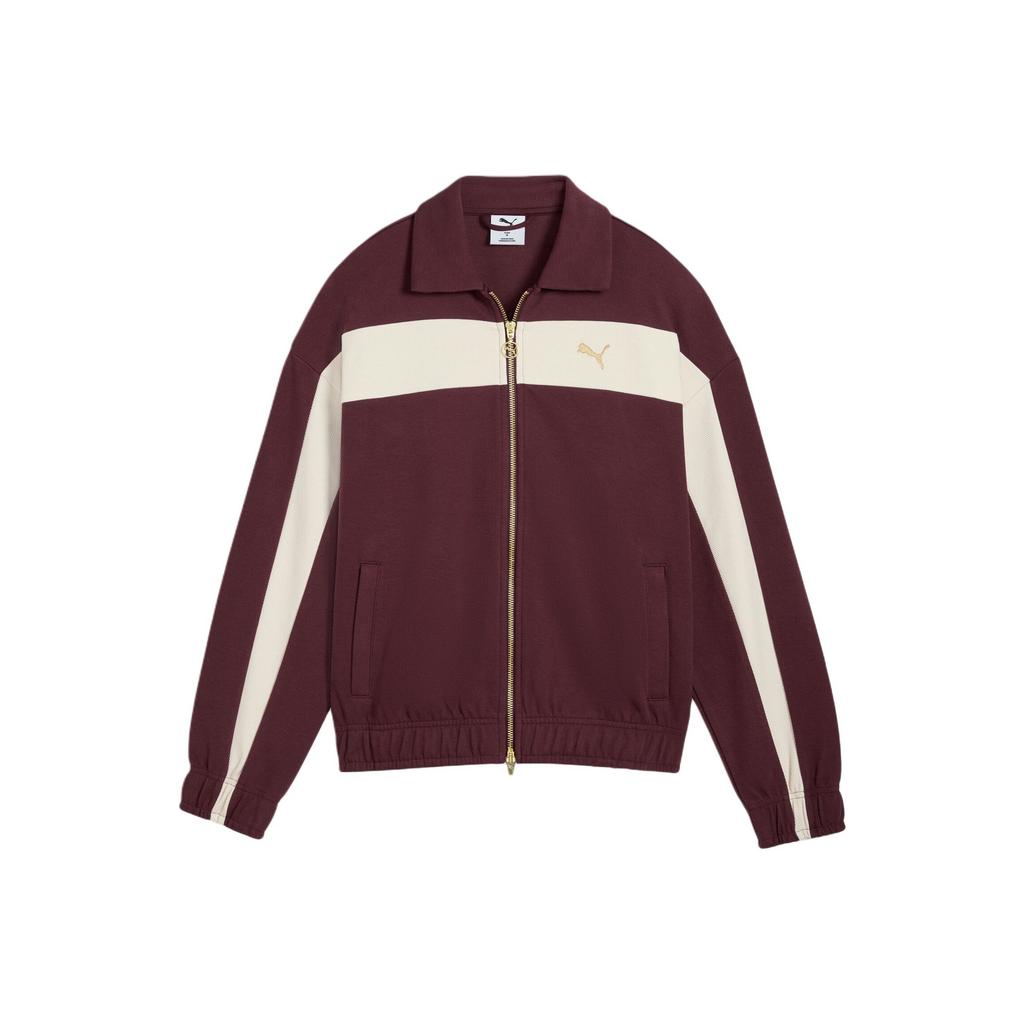 Puma T7 Relaxed Comfortable Versatile Sports Loose Color-Block Drop-Shoulder Jacket With Small Logo Double Zipper Women Jacket Burgundy 633960-96