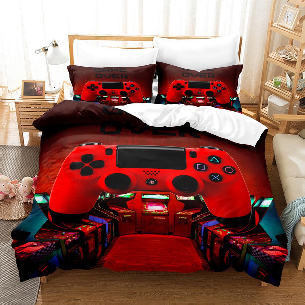 Red Gamepad 3D Digital Printing Three-Piece Bedding Quilt Cover