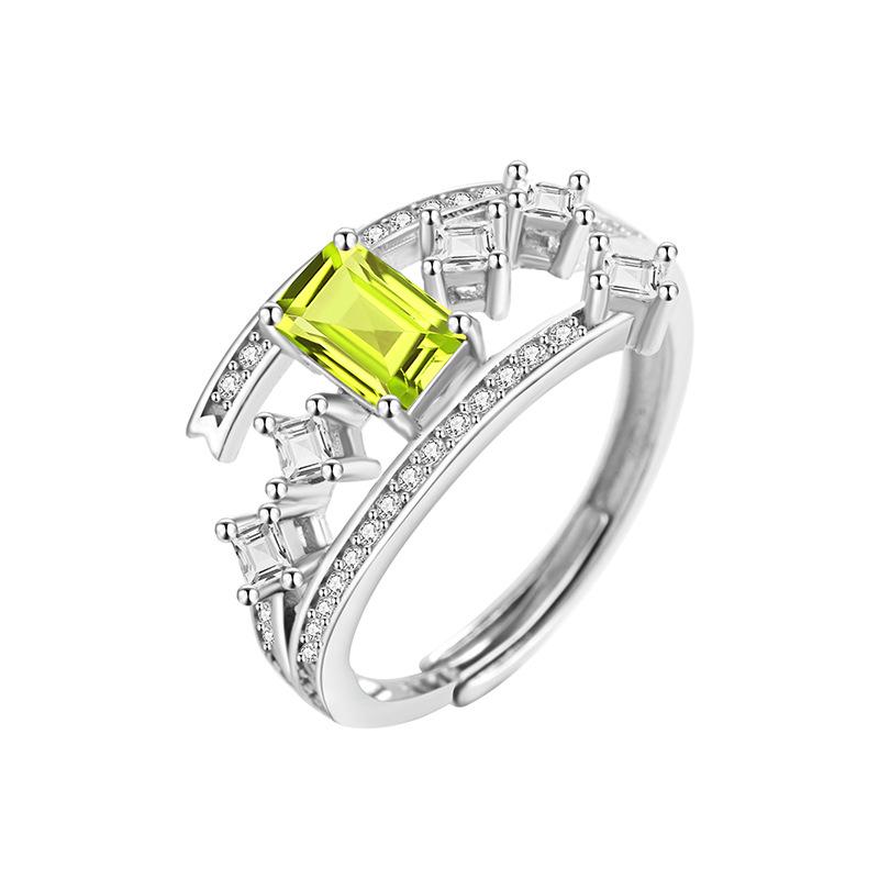 Retro High-end S925 Sterling Silver Ring Natural Topaz Crystal Personality European Style Women Band