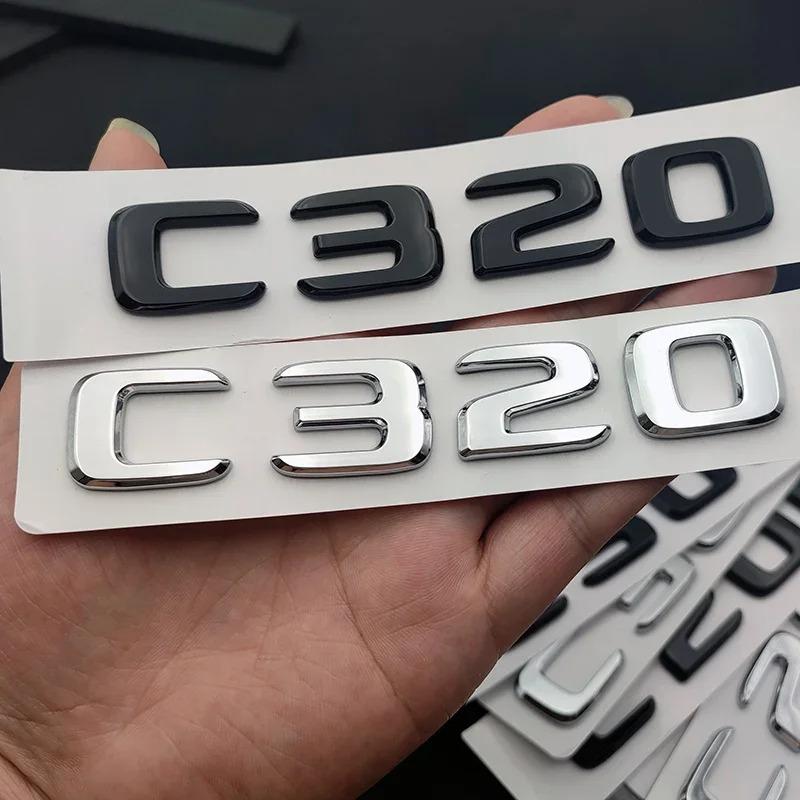 FCUI6 ABS Black Chrome Letters 3D Car Trunk Letters Badge For Mercedes Benz C 200 220 300 C200 C220 C300 C320 Logo Sticker Accessories
