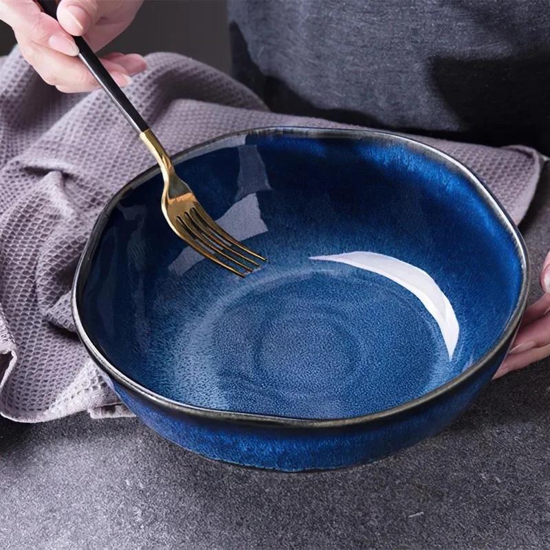 1 Pcs Bone China Bowl Tableware Blue Janpan Rice Soup Dinner Service Retro Ceramic Dinnerware Restaurant Home Kitchen Supplies