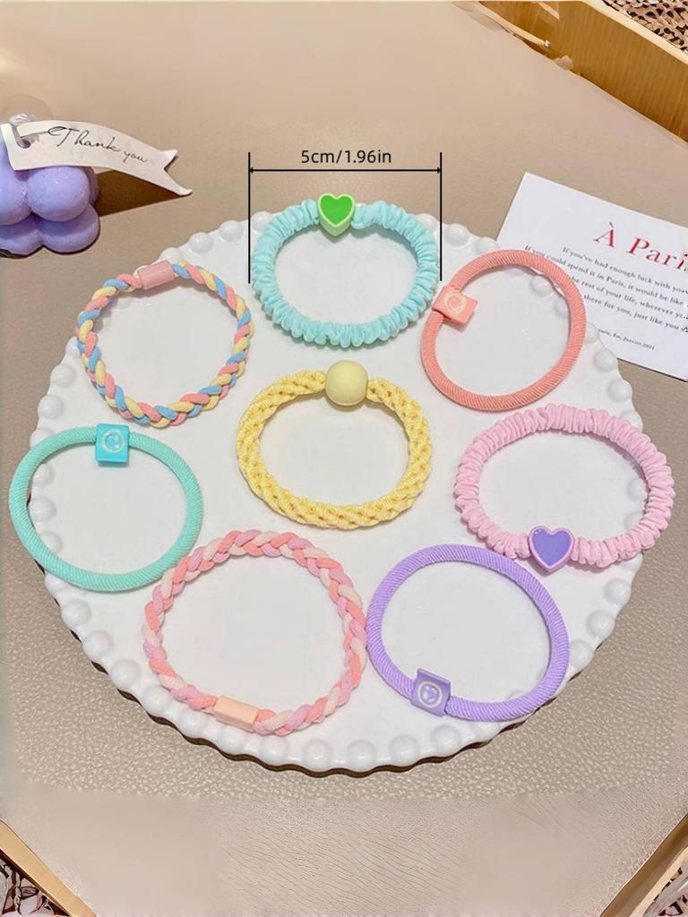 5PCS/ Set of Girls' Macaron Color Hair Band Suitable for Bun Head Ponytail Colored Rubber Band Girls Hair Tie