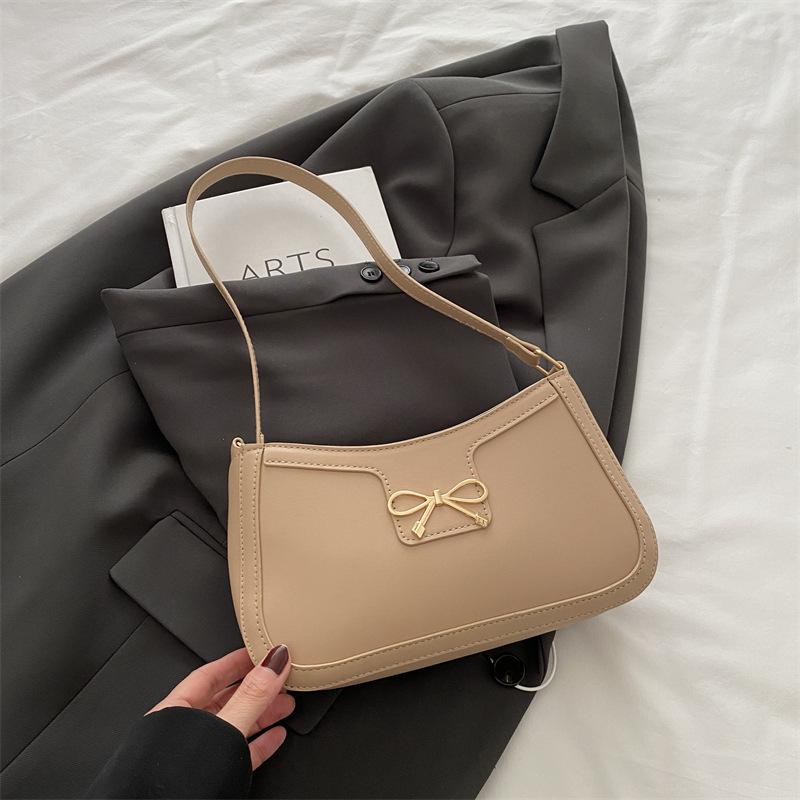 Spring Solid Color Bow Fashion Casual Commuter Bag Women's 2025 New Retro Shoulder Underarm Small Square Bag Versatile