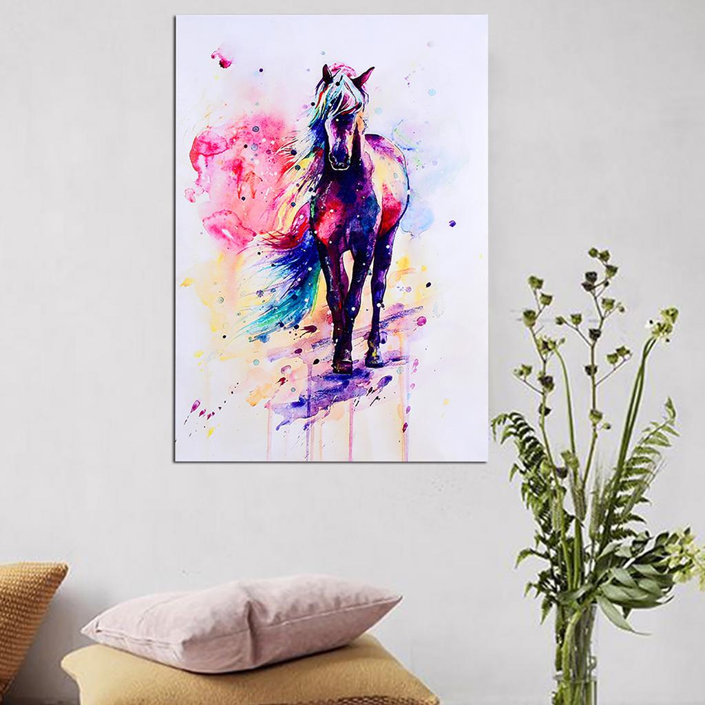 Watercolor Horse Animal Art Oil Painting Canvas Wall Picture Home Decoration 40*57cm
