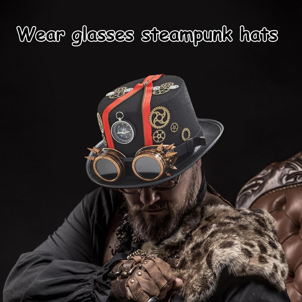 Cappelli Steampunk con Occhiali Copricapo per Costume Cappello di Halloween con Occhiali Rimovibili Accessori per Travestimento Costume da Viaggiatore nel Tempo Uomo