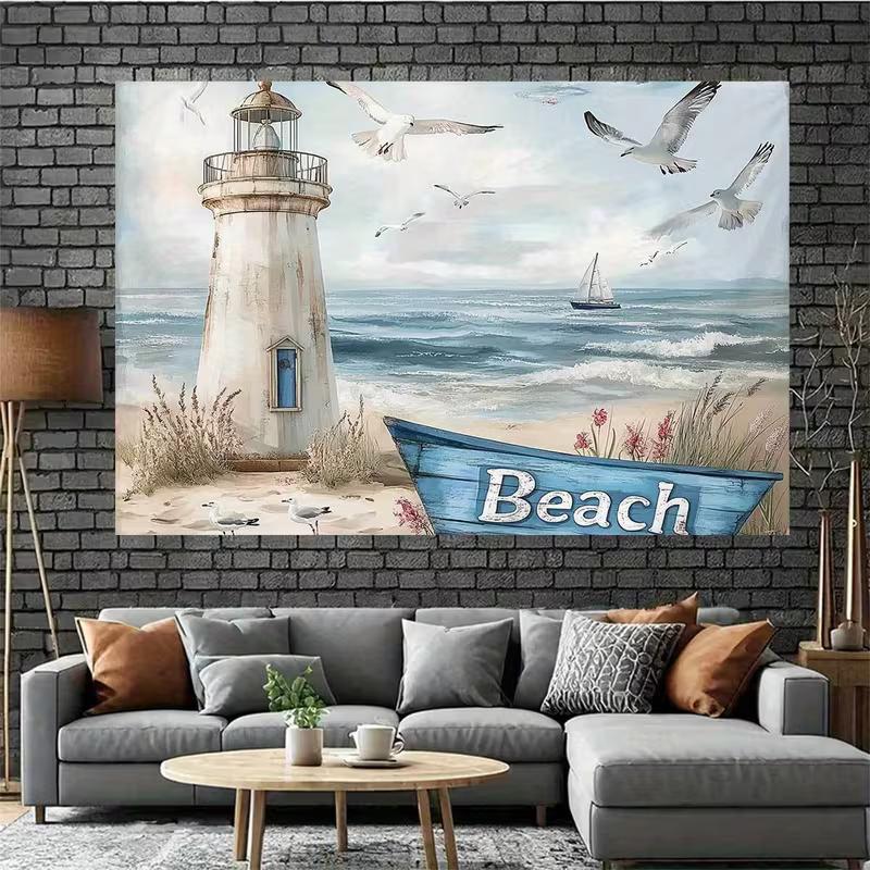 2D Flat Printing Rustic Lighthouse Beach Backdrop "Beach" Sign Nautical Background