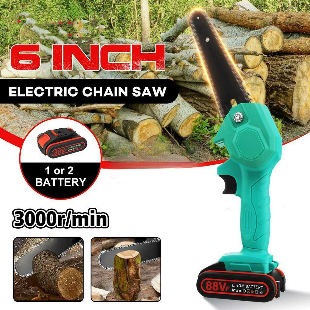 88V 6 Inches Mini Electric Chain Saw Pruning ChainSaw With 2Pcs Lithium Battery Woodworking Pruning One-handed Garden Tool 3000W