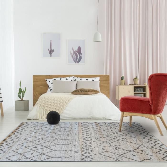Tapis berbère style - JADOREL - ESSAOUER Ecru - Synthétique - 60x110 cm - Uni - Rectangulaire