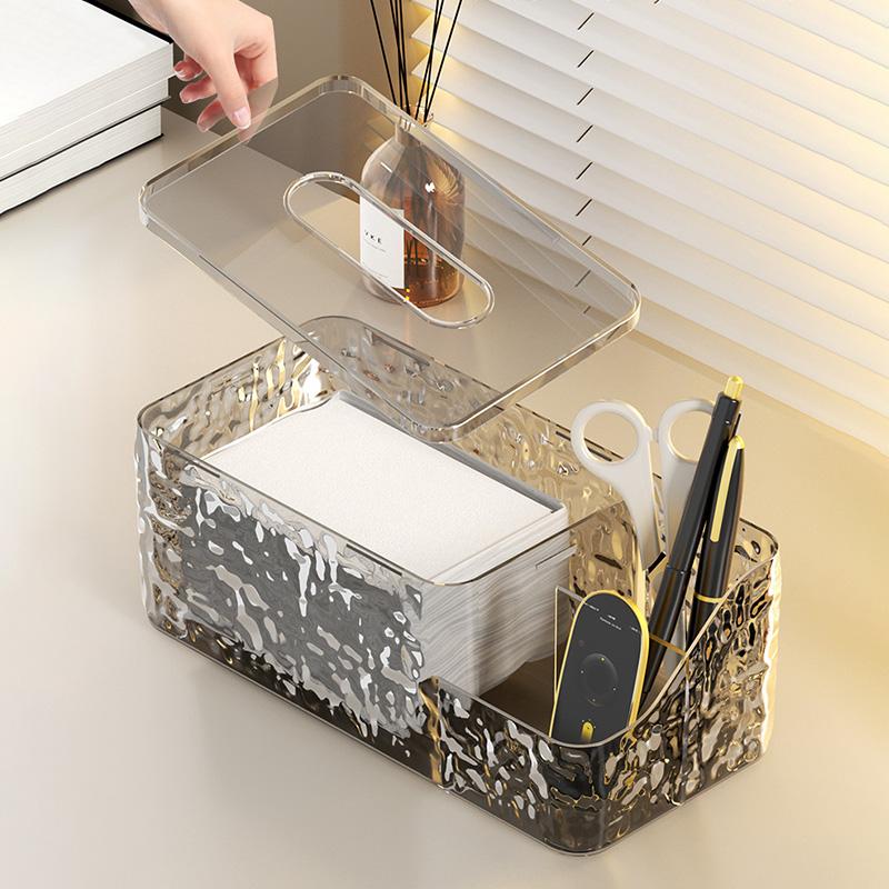 Living Room Desktop Tissue Box Water Ripple Clear Plastic Tissue Storage Box Multifunction Remote Control Holder Tissue Box