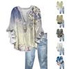 Tops For Women Cute Button V Neck 3/4 Sleeve Blouses Print Top Casual Shirts