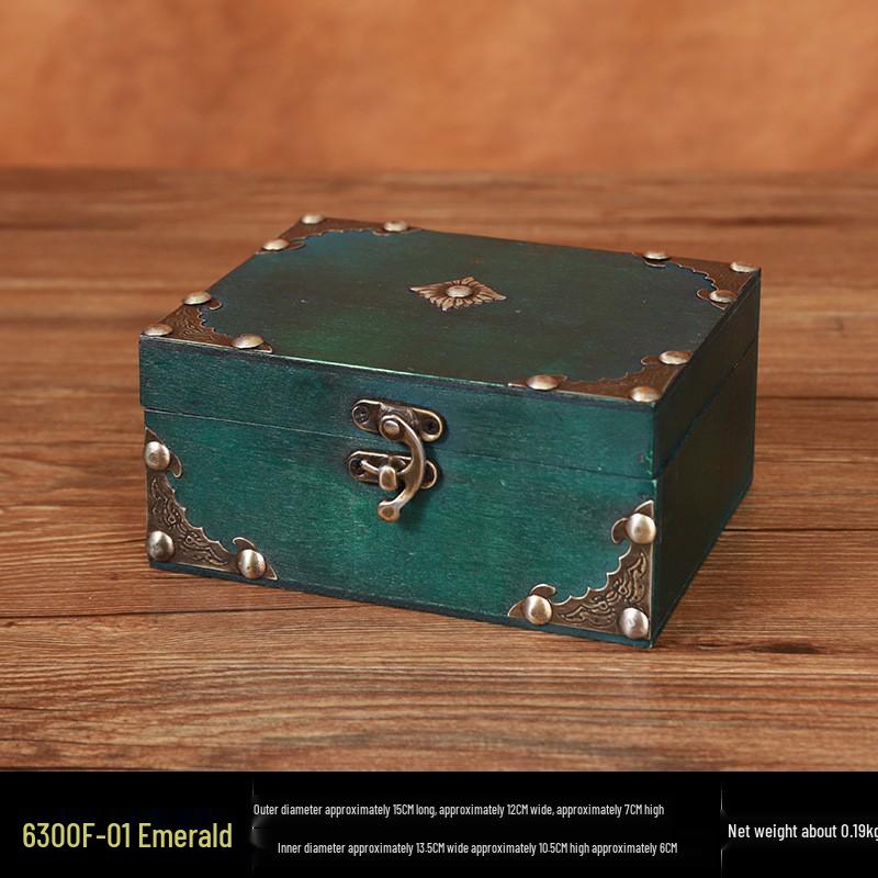 Vintage Wooden Jewelry Storage Box with Lock - Ideal for Earrings, Necklaces, Gifts, and Photography Props.