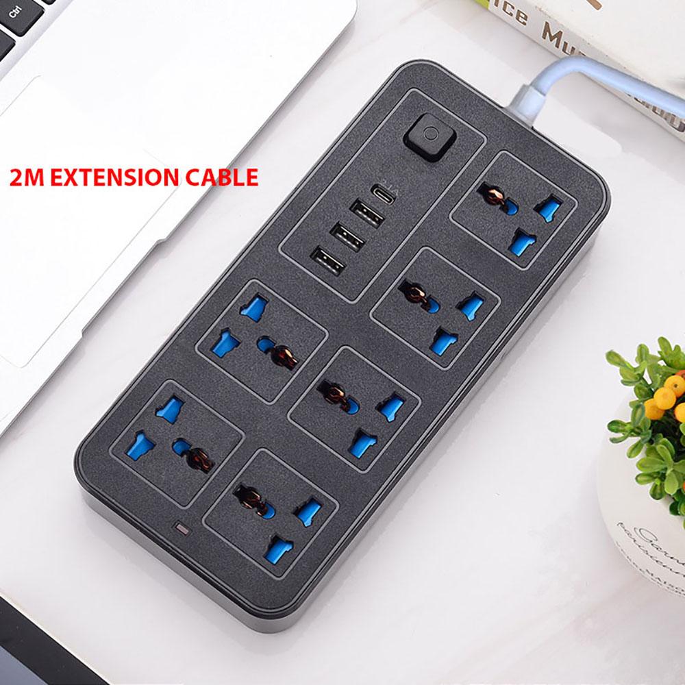 Power Multi Tap Universal Plug EU US UK Outlet Power Strip with 2m Extension Cord AC Type C USB Port Charge Electrical Socket