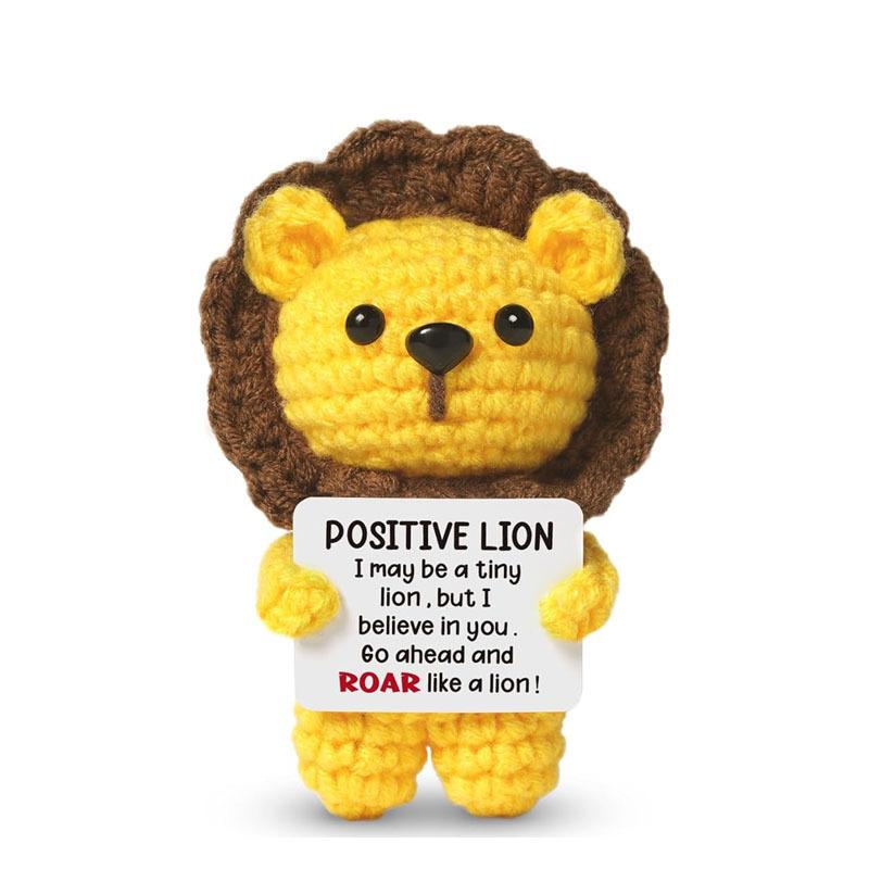 Handmade Mini Positive Lion Crochet Doll Ornament Encouragement Knitted Plush Toy Emotional Support Gift for Kids Friends