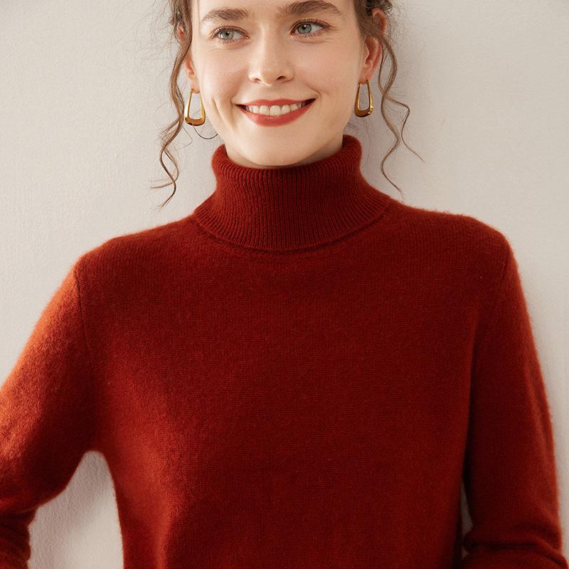 Dámský kašmírový svetr s vysokým rolákem - Podzim/Zima Slim Fit Pletené spodní prádlo