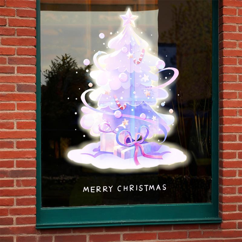 Purple Christmas Tree Electrostatic Stickers, Shop Window Display, Restaurant Decoration, Event Atmosphere, Glass Door Stickers