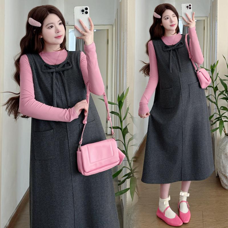 In-Stock Maternity Spring 2026 Bowknot Dress Set - Loose & Elegant L