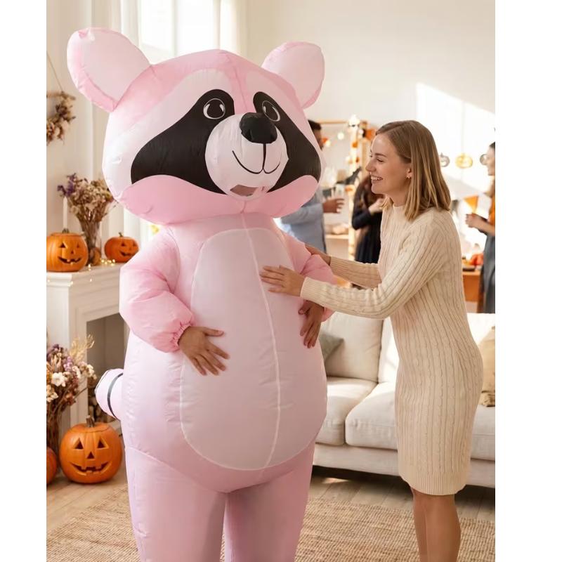 Aufblasbares Waschbär-Kostüm, pink, für Erwachsene