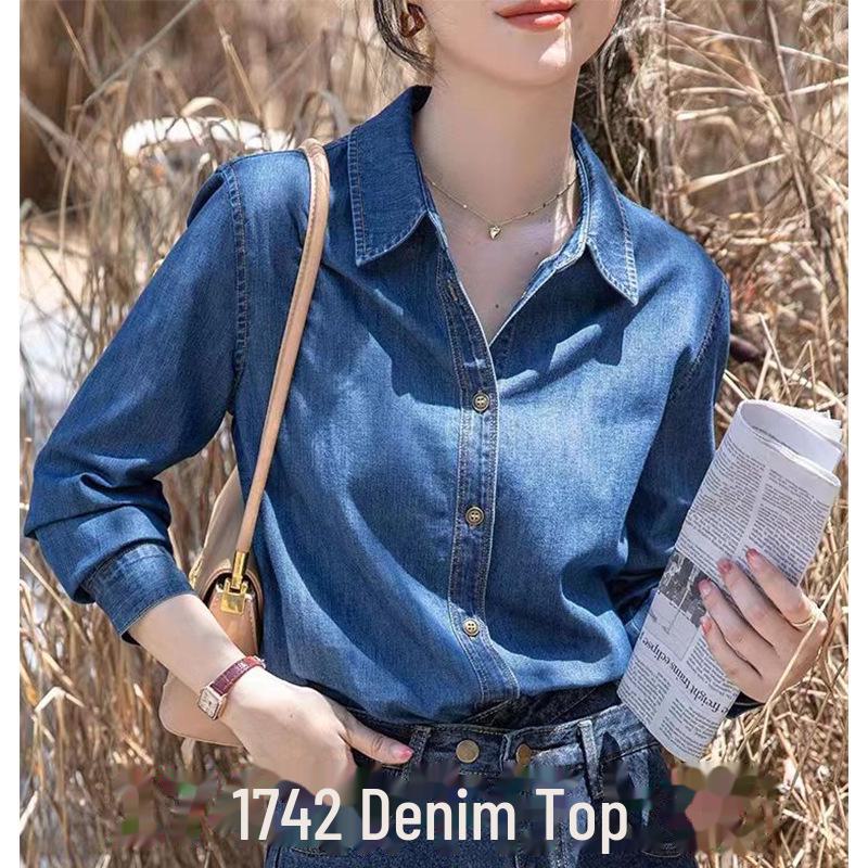 

Женская ретро-джинсовая рубашка: Многослойный дизайн с длинными рукавами для осени/зимы 2024 г. XL (115-129 jin)