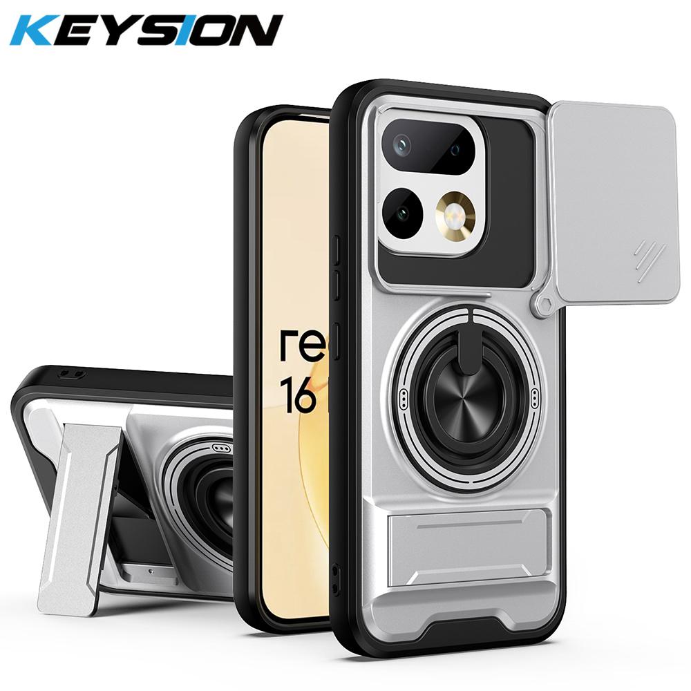 KEYSION Magnetic Phone Case for Realme 16 Pro 5G 16 Pro+ 5G Slide Camera Protection Upright Kickstand Ring Shockproof Back Cover