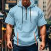 Men's Summer Shirt Print Zipper Pocket Short Sleeve Hooded Sweatshirt Men's Sports Large Size Casual Sweatshirt