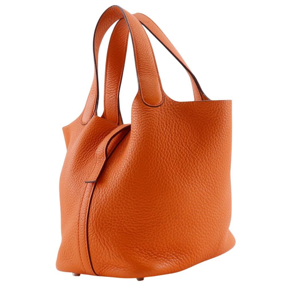 HERMES PicotinPM Handbag Orange Taurillon Clemence Women Used