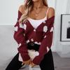 Vintage Autumn Winter V Neck Cardigan Sweater Loose Knitwear Top Long Sleeve