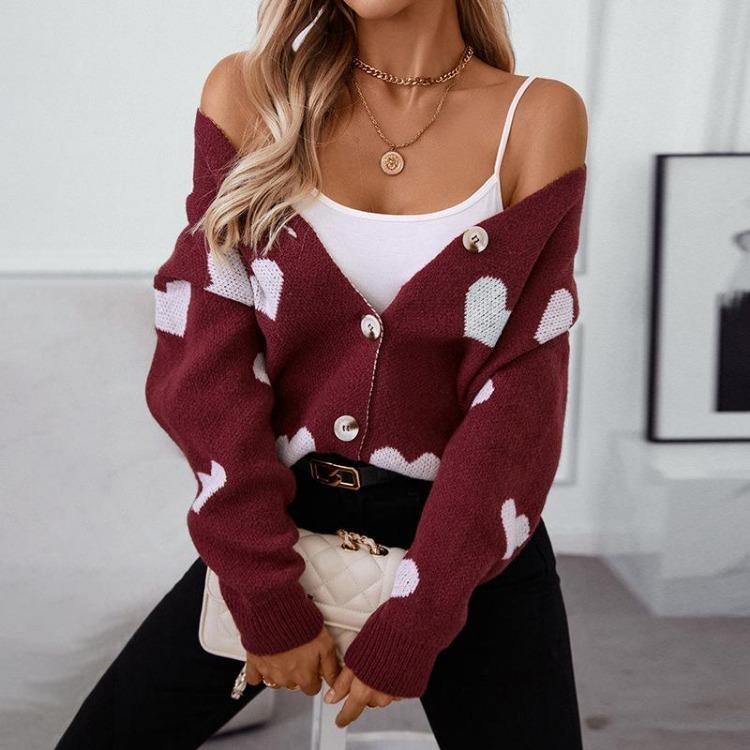 Vintage Autumn Winter V Neck Cardigan Sweater Loose Knitwear Top Long Sleeve