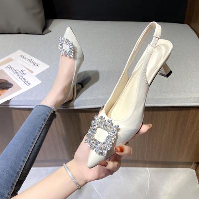 High-heeled Bag Head Sandals Women's Shoes New Early Spring Rhinestone Pointed Single Shoes