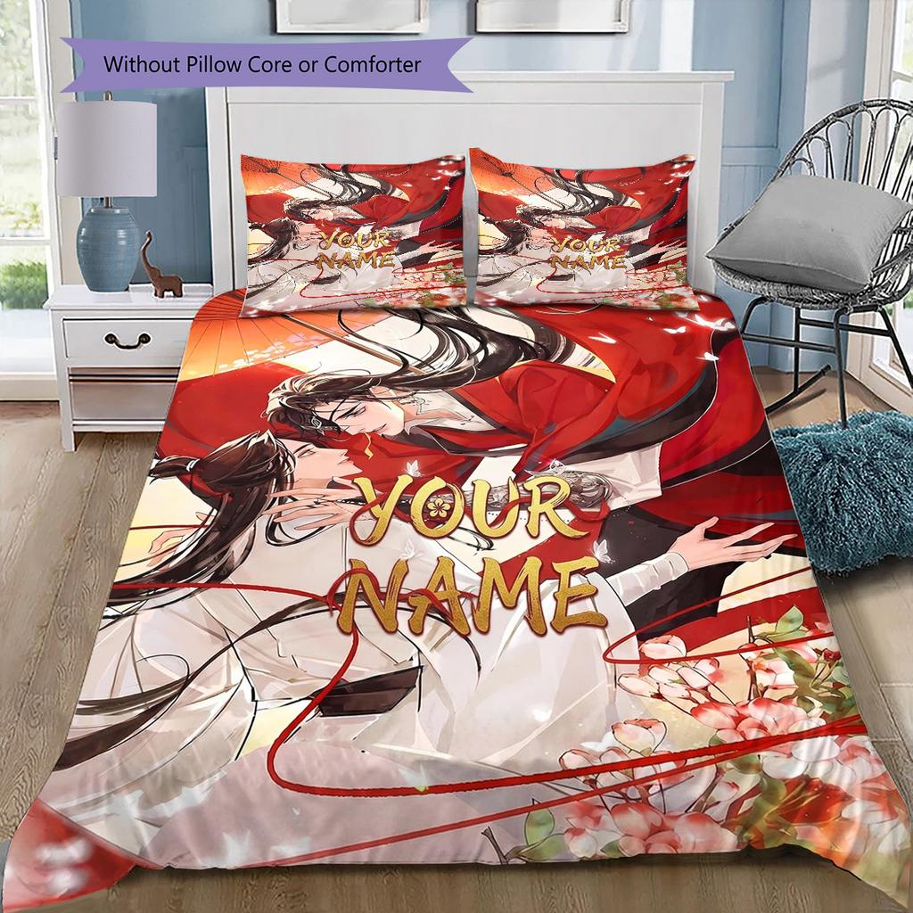Cherry Blossom Romance Custom Name Pattern Bedding Quilt Set Quilt Cover Pillowcase Home Birthday Gift(1 * duvet cover + 2 * pillowcase, without core)