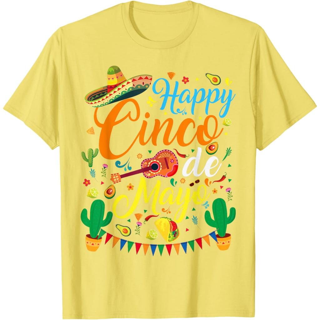Glücklicher Cinco de Mayo Grafikdruck Herren Damen Baumwoll T-Shirt Lässiges Kurzarm-T-Shirt