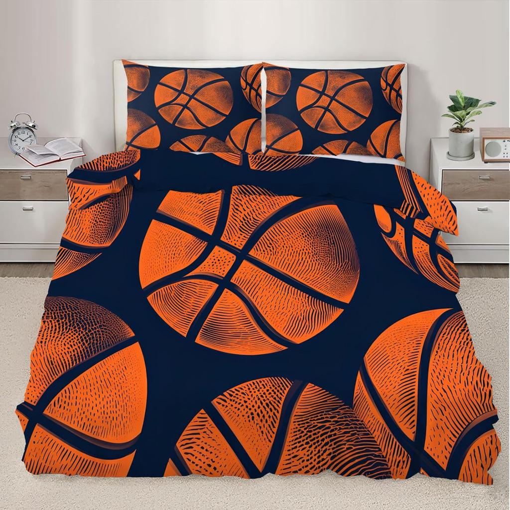 Boy'S Sports Duvet Cover Set, Football And Basketball Bedding Sets 2-Piece With Pillowcases Bedroom Decor For Adult Children