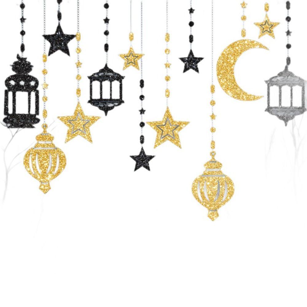 DIY Paper Ramadan Kareem Decor Gold Silver Hang Garland Star Moon Lantern Eid Atmosphere