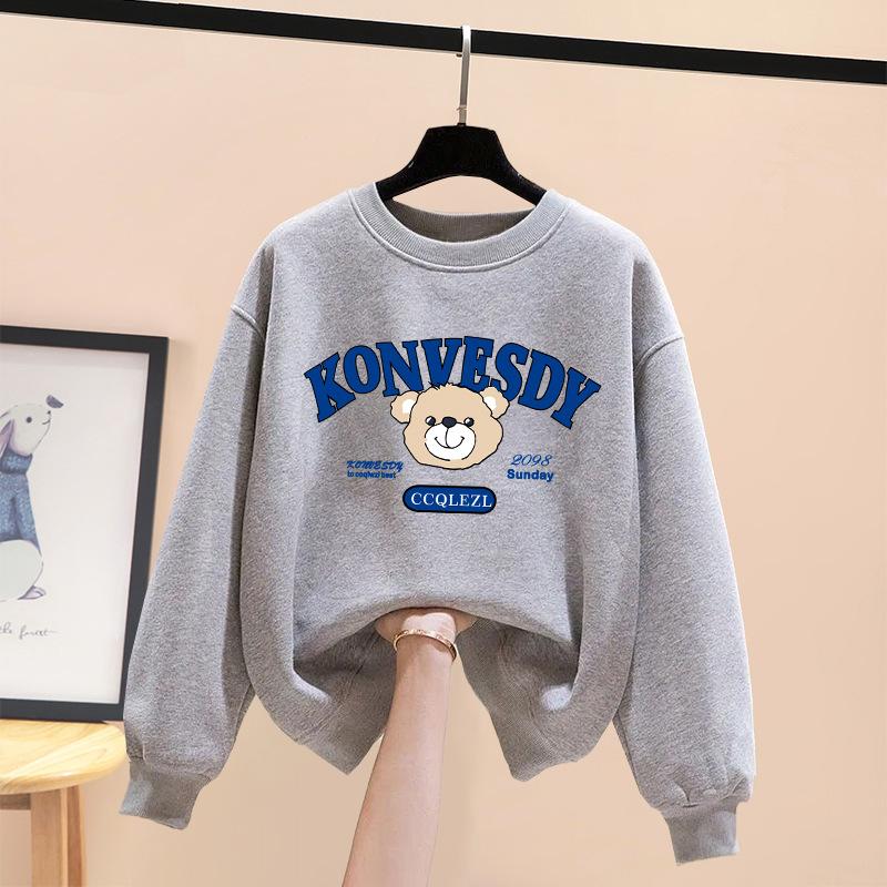 

Niche crew neck sweater women s loose casual foreign fashion versatile velvet thickened spring and autumn winter XXXXL