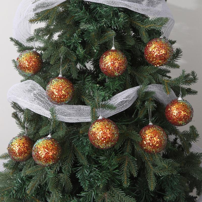 Christmas Tree Baubles, 9-Piece Colorful Plastic Sequined Sphere Decoration for Holiday Tree, Windowsills, Wreaths, Party Backdrops