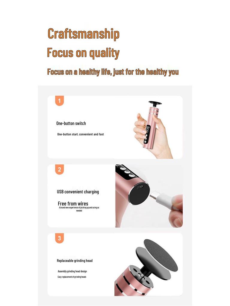Rechargeable Metal Electric Foot Callus Remover - Durable Grinder for Dead Skin